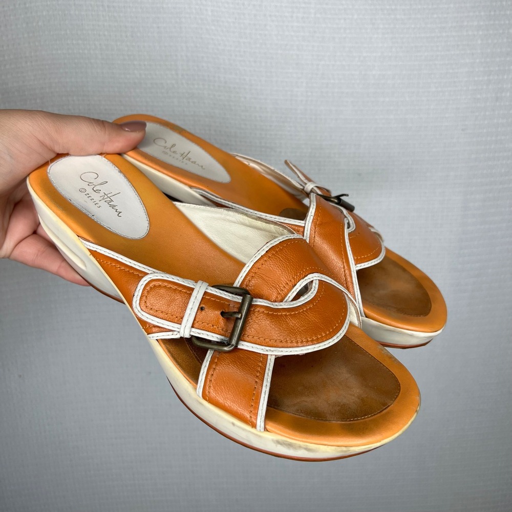 Cole Haan Vintage Series Orange Leather Buckle Slide Sandals Women's Size 8 Y2K